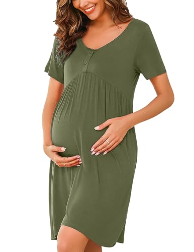 Ekouaer Nachthemd Damen Stillnachthemd mit Knopfleiste V Ausschnitt...