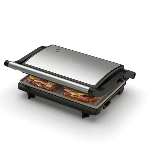 Nilson Life Tostapane elettrico, piastra e tostapane doppio, 750 W, pressa da cucina e manico, piastre rimovibili, rivestimento in ceramica, temperatura max 190°, cavo 80 cm, nero