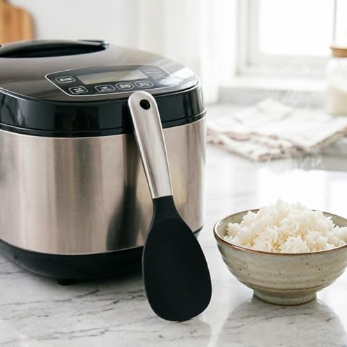 Silicone Rice Spoon, Non-Stick Ergonomic Heat Resistant Rice Paddle with Stainless Steel Handle,Lightweight Smooth Round EdgeRice Serving Silicone Spoon with Hanging Hole for Rice Cooker Home Kitche - image 8