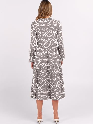 Image of ANRABESS Women's Long Lantern Sleeve Floral Midi Dresses 2026 Fall V Neck Casual Flowy A-line Tiered Boho Vacation Dress