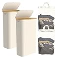 Slim Laundry Hamper with Lid, 60L Laundry Basket with Handles, Skinny Narrow Collapsible Dirty Clothes Hamper with Removable Laundry Bag for Bathroom Bedroom Dorm Clothes Toys Towels (Beige, 2 Pack)