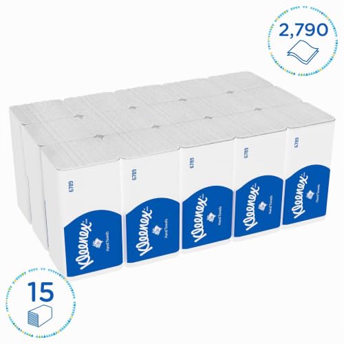 Kleenex Papierhandtücher mit Interfold V-Falz 6789, 2-lagige Papiertücher, 15 Packungen x 186 Handtücher (insg. 2.790 Falthandtücher)