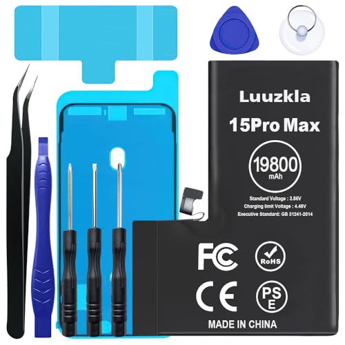 Luuzkla 19800mAh (New Upgrade) Battery Compatible with iPhone 15 Pro Max Super Capacity Battery Compatible with iPhone 15 Pro Max with Full Tool Kits-0 Cycle High Capacity-24 Months Service