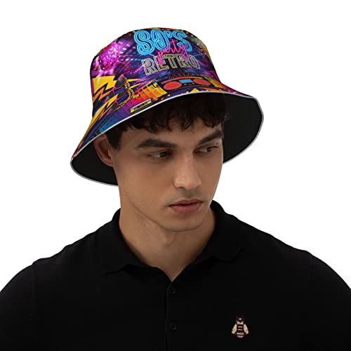 Retro 80S Fashion Bucket Hat Unisex Printed Reversible Outdoor Sun Hat For Women Men Teens Beach Camping Hiking #TOP6