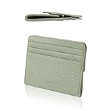 LASIEM(ラシエム) ミニ財布 レディース カードケース 本革 薄型 「小銭入れ付き」 コンパクト 軽量 薄い 軽い 小さい財布 スキミング防止 極薄 ミニウォレット フラグメントケース（ピスタチオグリーン）