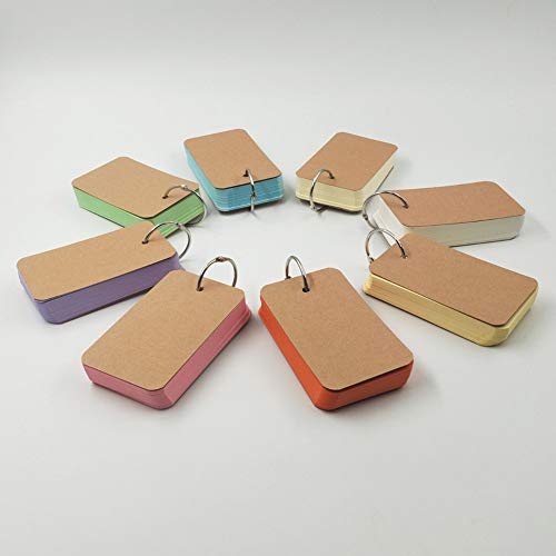 Vokabelkarten,Multifarbige Mini Karteikarten Lernkarten Notizblöcke Lernkarte Pocket,Papierkarten Mit Ring Memo Farben für Vokabeln (8 Farben Insgesamt 400 Blatt)