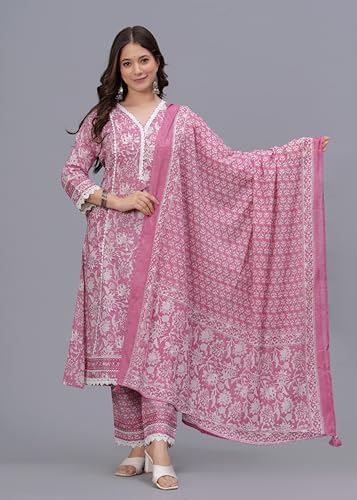 Image of Amayra Women's Pure Cotton Printed Straight Kurta Set with Palazzo Pants & Dupatta- Ethnic Wear