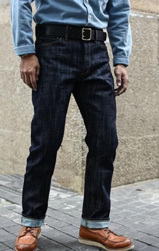 Men’S Vintage Taper Fit Selvedge Raw Denim Full Length Jeans Button Fly Midweight Daily Wear Silver-Plated Buttons4