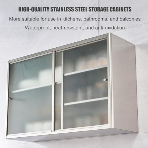 Modern Stainless Steel Pantry Cabinet with 2 Sliding Doors, Adjustable Shelves, Over Toilet Storage, Floating Utility Cabinet for Garage & Office, Stylish Wall Organizer