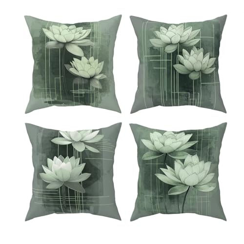 4 Piezas Verde Funda Cojines Exterior Impermeable, Cojines Planta Exterior Impermeable, Decorativas Funda Cojin Modernas Almohadas de Lino para Jardín, Patio, Balcón, Hogar Decorativas, 55x55 cm Q-59