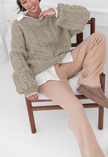 Image of PRETTYGARDEN Womens Sweaters Spring 2026 Cable Knit Long Sleeve Crewneck Oversized Sweater Chunky Pullover Loose Outfits