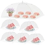 Lot de 6 housses de protection pliables pour aliments   Protection contre les mouches   Pour aliments, barbecues, fêtes, camping, pique niques, pop up   Blanc   1 l + 5 S