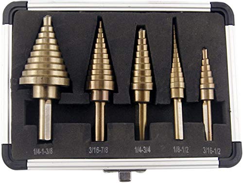 Hermes Hardware 5pcs - Industrial Grade # 6542 - HSS Step Drill Set with Aluminum Case