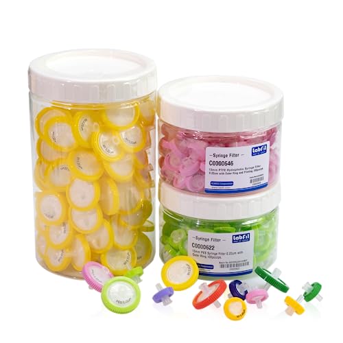 Image of Syringe Filters PTFE Hydrophobic Filtration 0.22um Micron Pore Size 13mm Membrane Diameter Lab PTFE Membrane Disc Non-Sterile by Labfil, Pack of 100