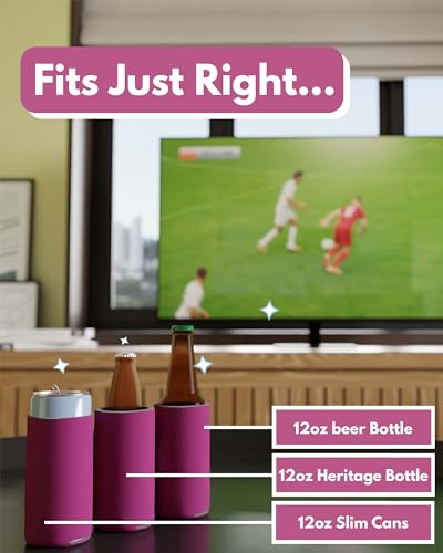 Image of PartyPrints 100 Pack Pink Blank Slim Can Cooler Sleeves | Plain Seltzer Customizable Bulk Coolers for Beer Bottles & 12oz Tall Cans | Skinny Collapsible Drink Insulated Sleeve