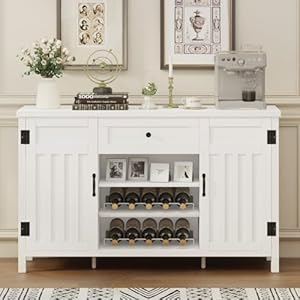 Fatorrikitchensideboardbuffetstoragecabinetwithwinerackcoffeebarcabinetwithdraweranddoorfarmhousecredenzacupboardfordiningwhiteoak Urban Country Home Decor Fatorri kitchen sideboard buffet storage cabinet with wine rack coffee bar cabinet with drawer and door farmhouse credenza cupboard for dining white oak urban country home decor