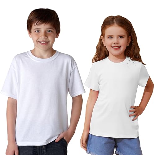 Vida Sol Pack 2 Camiseta Infantil 100% Algodón, Unisex, Manga Corta, Cuello Redondo, Suave y Transpirable, Diseño Básico y Cómodo, Ideal para Uso Diario, Tallas 5-6 Años, Blanco, XS