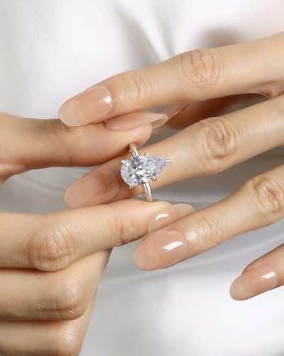 3.5CT/5CT Pear Shaped Engagement Ring,Solitaire Pear Engagement Rings for Women,S925 Sterling Silver Promise Wedding Ring4