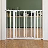 BABELIO Safety Gate Door Fits for Stairs, Narrow and Wide Doorways with Auto Close, Easy Install, No Drilling, Pressure Mounted for Baby, Child, Pets, Dog/Puppy, 26''-40'', White