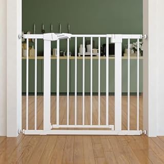 Babelio Baby Gate for Doorways and Stairs, 26-40 Inch Auto Close Dog Gate, Easy Install, Pressure Mounted, No Drilling, fits for Narrow and Wide Doorways, Safety Gate Door for Child and Pets, White