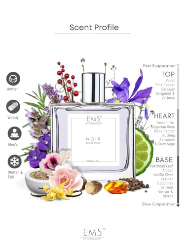 Image of EM5 Noir Perfume for Men | Amber Woody Spicy | Eau de Parfum | Strong and Long Lasting Spray | Gift for Him