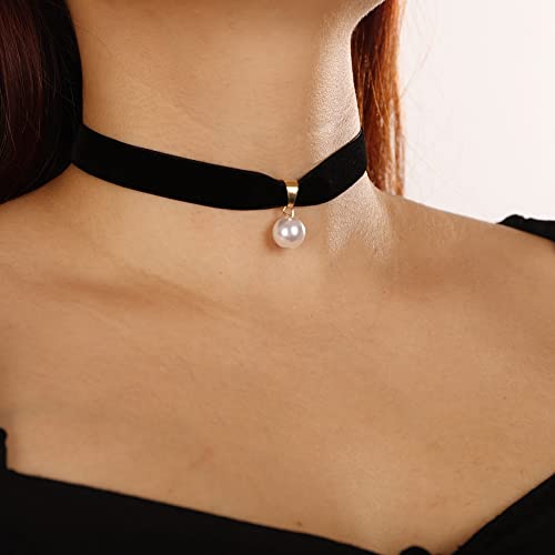 Missgrace Sexy Simple Black Pearls Short Choker Necklace Dainty Halloween Gothic Punk Bar Party Custume Vintage Thick Choker Necklace for Women2