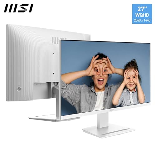 MSI Pro MP273QW E14 Monitor de 27" WQHD, 2560 x 1440 IPS, 144 Hz, 1 ms, Compatible HDR, Adaptive-Sync, Eye Care, Altavoz Integrado, HDMI 2.0b, DP 1.2a, sin Marco, inclinación Ajustable, VESA, Blanco
