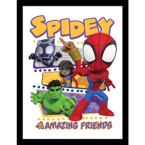 Spidey And His Amazing Friends poster encadré multicolore, le cadeau idéal d'anniversaire