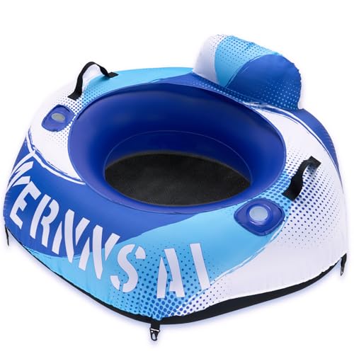 WERNNSAI 52” Heavy Duty River Tube with Canvas Cover Large Pool Floats Adults Hexagon Inflatable Water Tubes Tubing River Raft Lounge Chair with Cup Holders Backrest Grab Handles