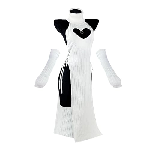 KORURACLUB Sexy Dress Cheongsam Halloween Costume premium sweater cosplay lingerie High Slit Long Dress - White - L/2XL