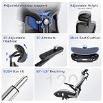 marrap Ergonomic Office Chair, Mesh Seat Cushion with 3D Armrests and 3D Headrest, Adjustable Lumbar Support with 90-120° Rocking Function, Black - Image 4