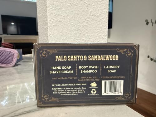 Image of Carolina Castile Soap Palo Santo & Sandalwood Bar Soap - Triple Milled for a Smooth, Silky Lather - Made with Unsaponified Olive Oil & Fair-Trade Cocoa Butter for a Soft, Daily Wash - 5 oz