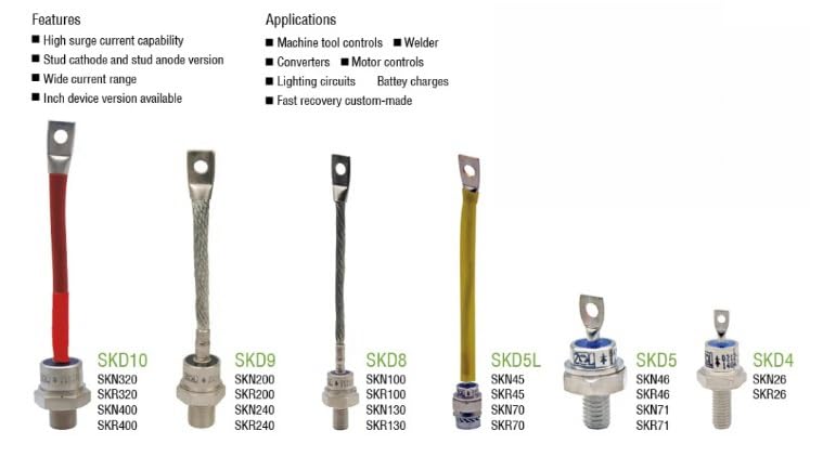 Diode de redressement Standard (Version à Goujon) SKD5L SKN45 Type 10 pièces/1 Sac