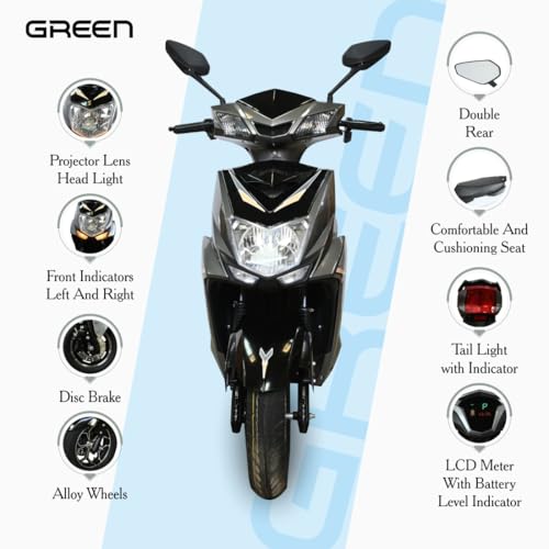 Image of Green Invicta Low Speed Electric Scooter Non RTO 80KM Range Lithium Battery with Portable Charger (Grey)