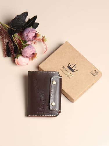 Image of Handmade Raw Leather Wallet for Men and Women | Snap Button Closure | Bifold with Card Slots and Cash Pocket | Slim Genuine Cognac Crunch Leather | Travel Office Carry | Coffee Brown