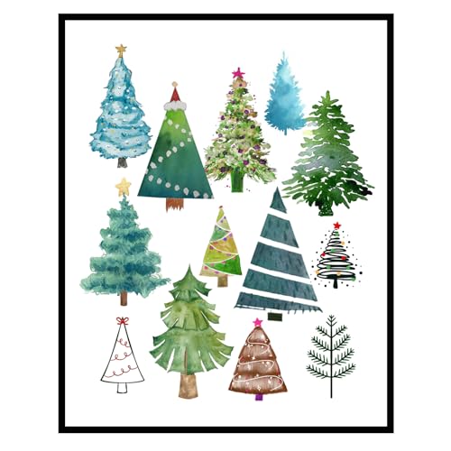 YYDESN Christmas Tree Art Print Seasonal Home Decor Watercolor Christmas