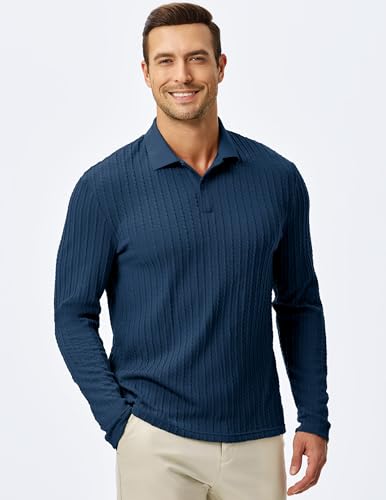 Image of JMIERR Mens Casual Polo Shirt Summer Short Sleeve Vacation Button Beach Knit Stretchy Golf Shirts
