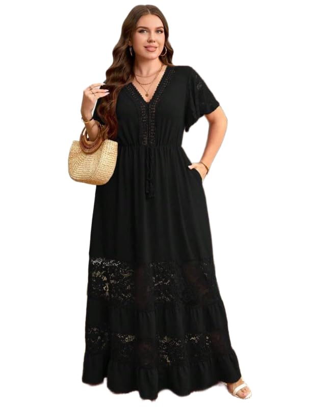 Pure Cotton Black Loose Fit Summer Dress with Lace Details for Women Soft Breathable Lightweight Fabric Comfortable Relaxed Silhouette Casual Styling-image-38