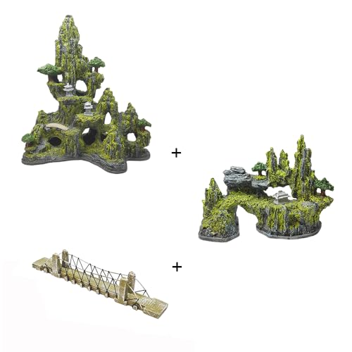Enfeite para Aquário - Kit Montanha Grande E Peq. B C/Ponte
