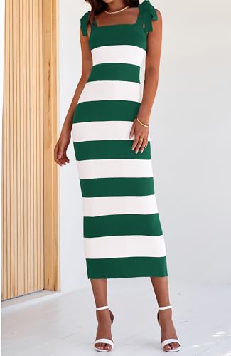 Image of BTFBM Casual Spring Dresses for Women 2025 Sleeveless Spaghetti Strap Striped Maxi Dress Party Beach Long Dress