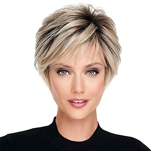 MOMAMOM Kurze Blonde Perücke Damenhaar Perücke Bob Perücke Stirnband Synthetik Hitzebeständig Weiß Grau Cover