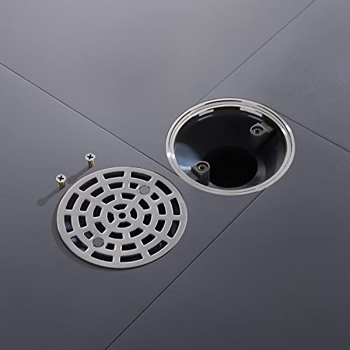 Deokxz 4 1/4" Shower Drain Round Brushed Nickel, Removable Grille Strainer Screws In Drain Cover, Base With Adjustable Drain Flange Kit Pvc, Sus304 Stainless Steel #TOP2