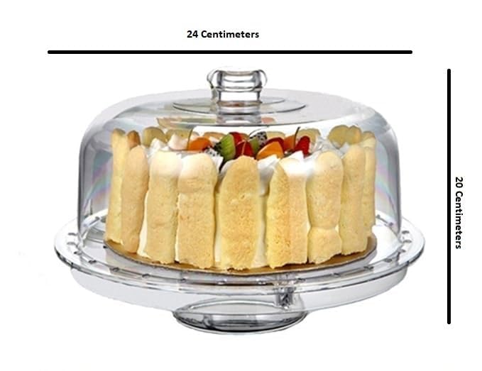 6-in-1 Transparent Acrylic Cake Stand with Dome Lid | Multi-Functional Serving Platter for Cakes, Desserts, Snacks & Fruits | Reversible Base | Crystal Clear Finish 1