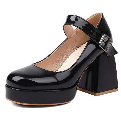 Womens Chunky High Heels Mary Jane Platform Pumps Bows