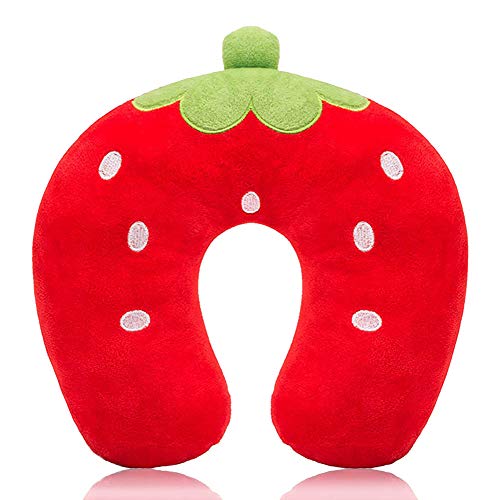 Almohada de Viaje Cuello Cervical reposa Cabezas - Regalos para Coche viajeros Avion Infantiles niñas y Mujer Funda de cojin para reposacabezas Viaje Neck Travel Pillow Accesorios (Fresa)