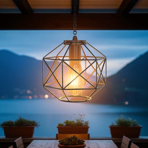 Hanging Solar Lantern,7.8′′×7′′Outdoor Solar Lanterns Waterproof Pendant Light Outdoor Chandelier
