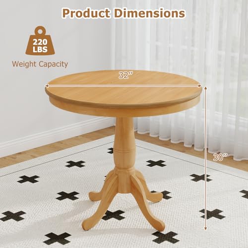 Image of Giantex Round Dining Table for 2-4 People, 32 inch D X 30 inch H Wooden Kitchen Table with Spacious Tabletop, Pedestal Base, Leisure End Tables for Bar, Kitchen, Dining Room, Restaurant, Natural
