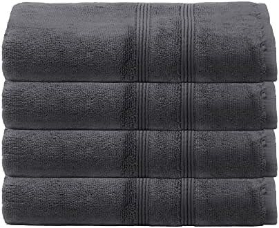 Mosobam 700 GSM Hotel Luxury Bamboo-Cotton, Hand Towels 16X30, Set of 4, Charcoal Grey, Turkish Hand Towels, Dark Gray