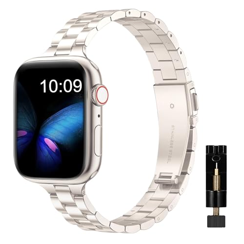 #VerdientProvisionen<br>Metall Armband für Apple Watch 41mm /40mm /38mm /42mm(Series 11/10) Damen Herren Ersatzarmband Edelstahl Armbänder Armband für Apple Watch SE/Series 11 10 9 8 7 6 5 4 3 2 1 Sternenlicht
