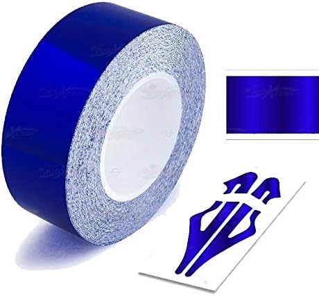 Decal Tape Vinyl Sticker for Vehicle Bodies & Parts Blue Chrome 1″ PIN Stripe 32 ft Length for Cars Bumpers Models Helmets Motorcycles Dashboards Bodyworks